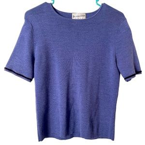 Pendleton Blue 100% Merino Wool Short Sleeve Sweater with‎ Velvet Trim M